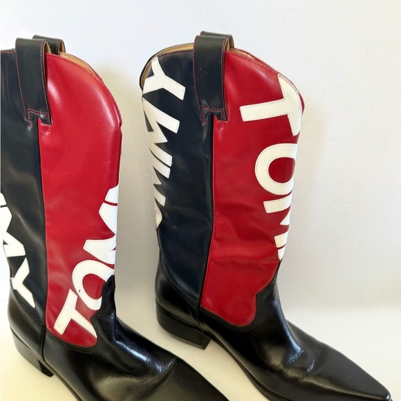 Vintage Tommy Hilfiger Red & Blue Logo Heeled Cowboy Boots ❤️💙 - Picture 7 of 11